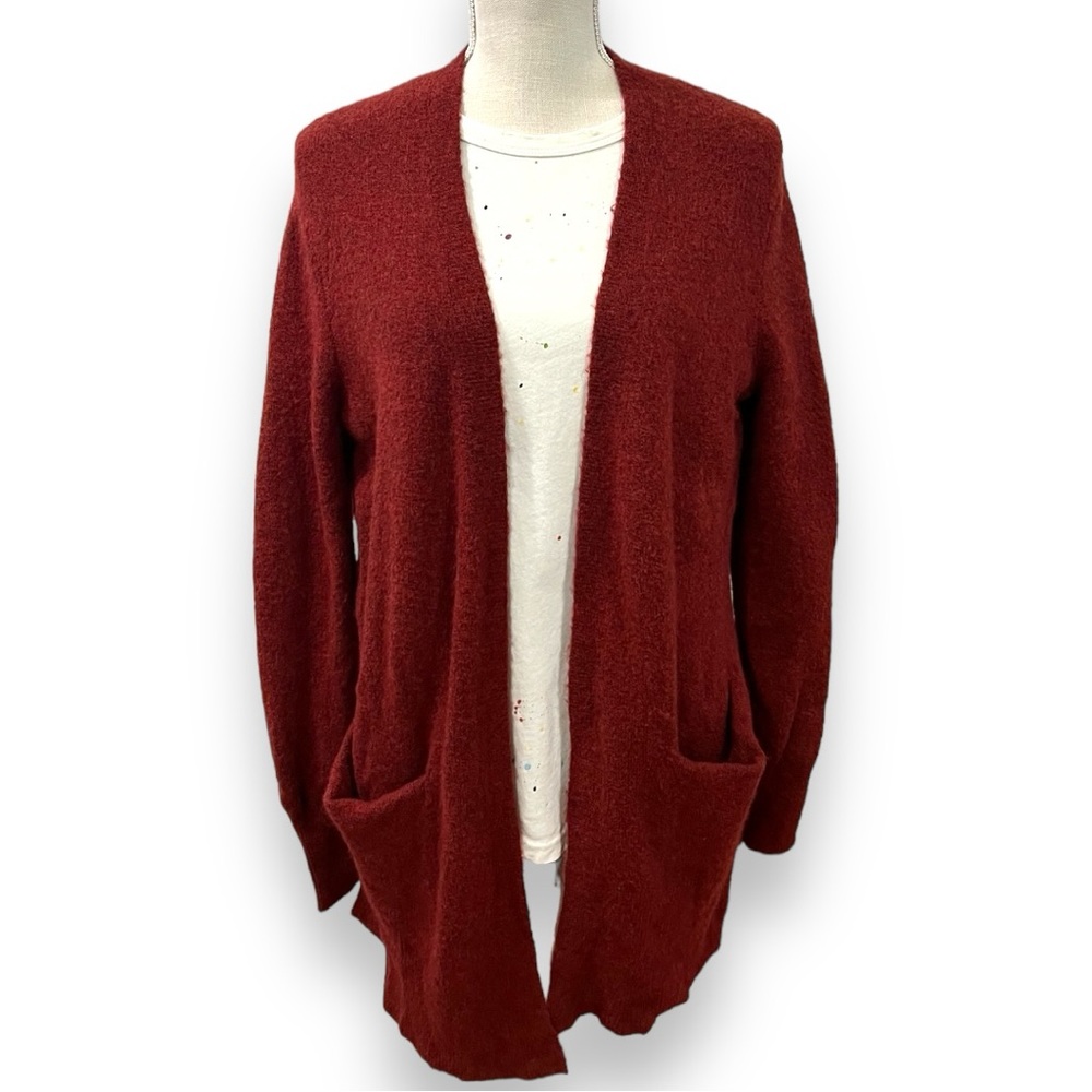 MADEWELL Cozy Walker Cardigan Sweater Open Front Heather Scarlett Red Size Small
